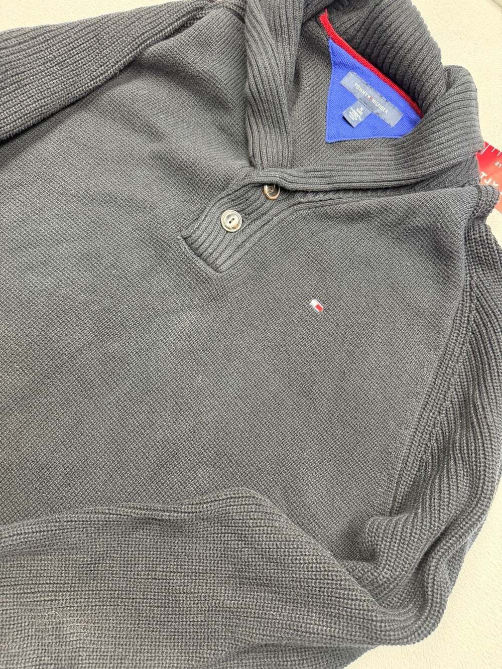 Tommy Hilfiger Men's Black Shawl Collar Button-Up Knit Sweater